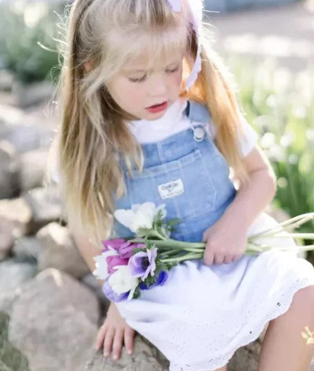 Oshkosh Denim Eyelet Jumper Dress with Scalloped Peter Pan Collar Jersey Tee