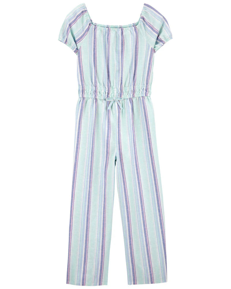 Oshkosh Striped Button-Front Linen Cotton Jumpsuit