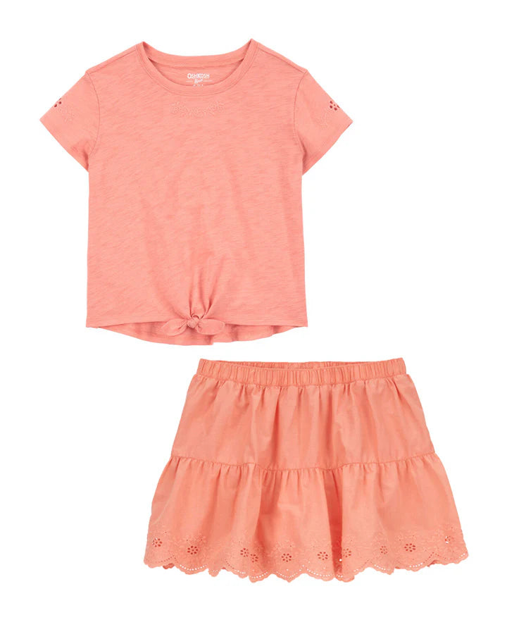 Oshkosh Kid Embroidered Tie-Front Top with Kid LENZING™ ECOVERO™ Eyelet Skirt