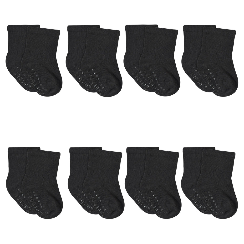 8-Pack Baby & Toddler Black Wiggle Proof Jersey Crew Socks