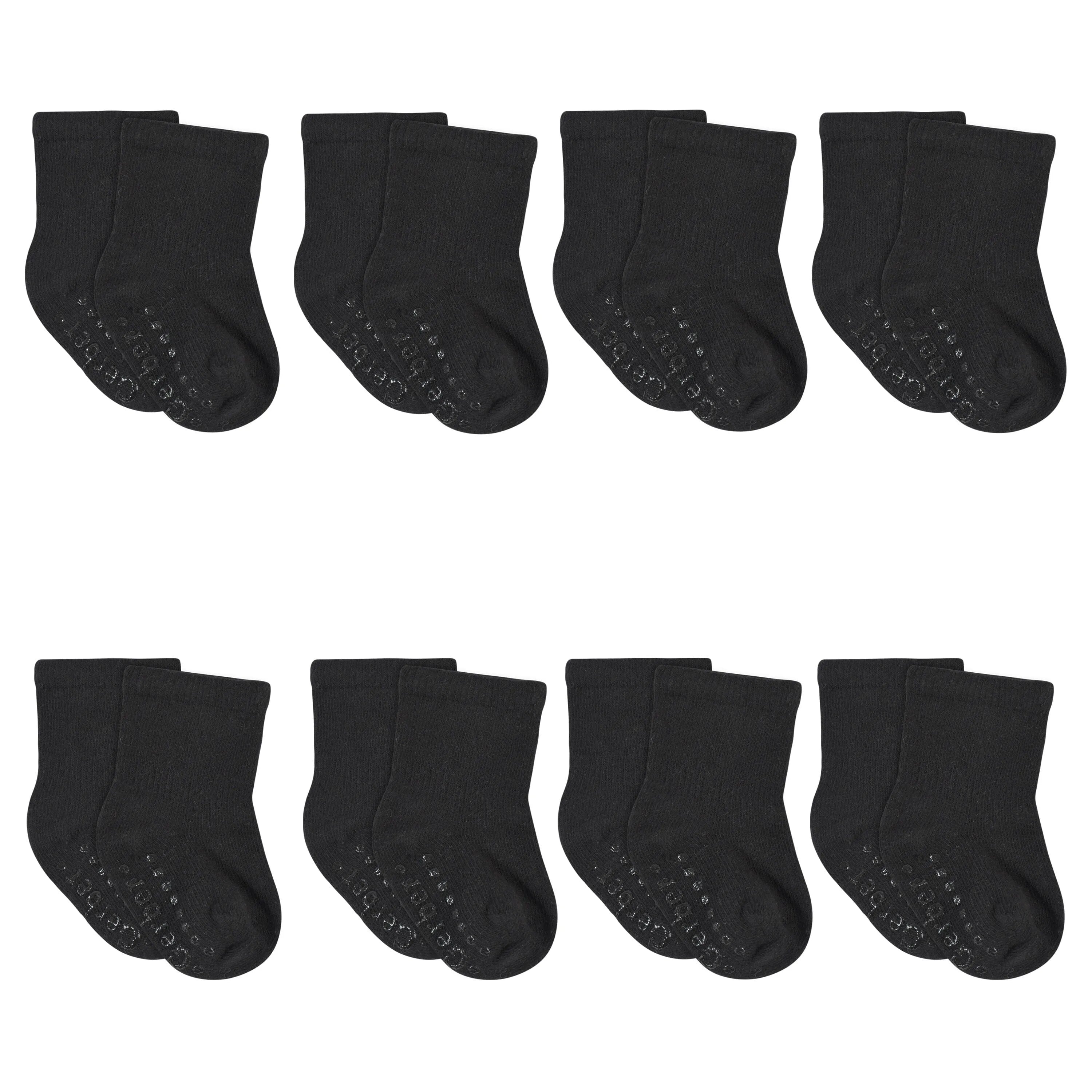 8-Pack Baby & Toddler Black Wiggle Proof Jersey Crew Socks