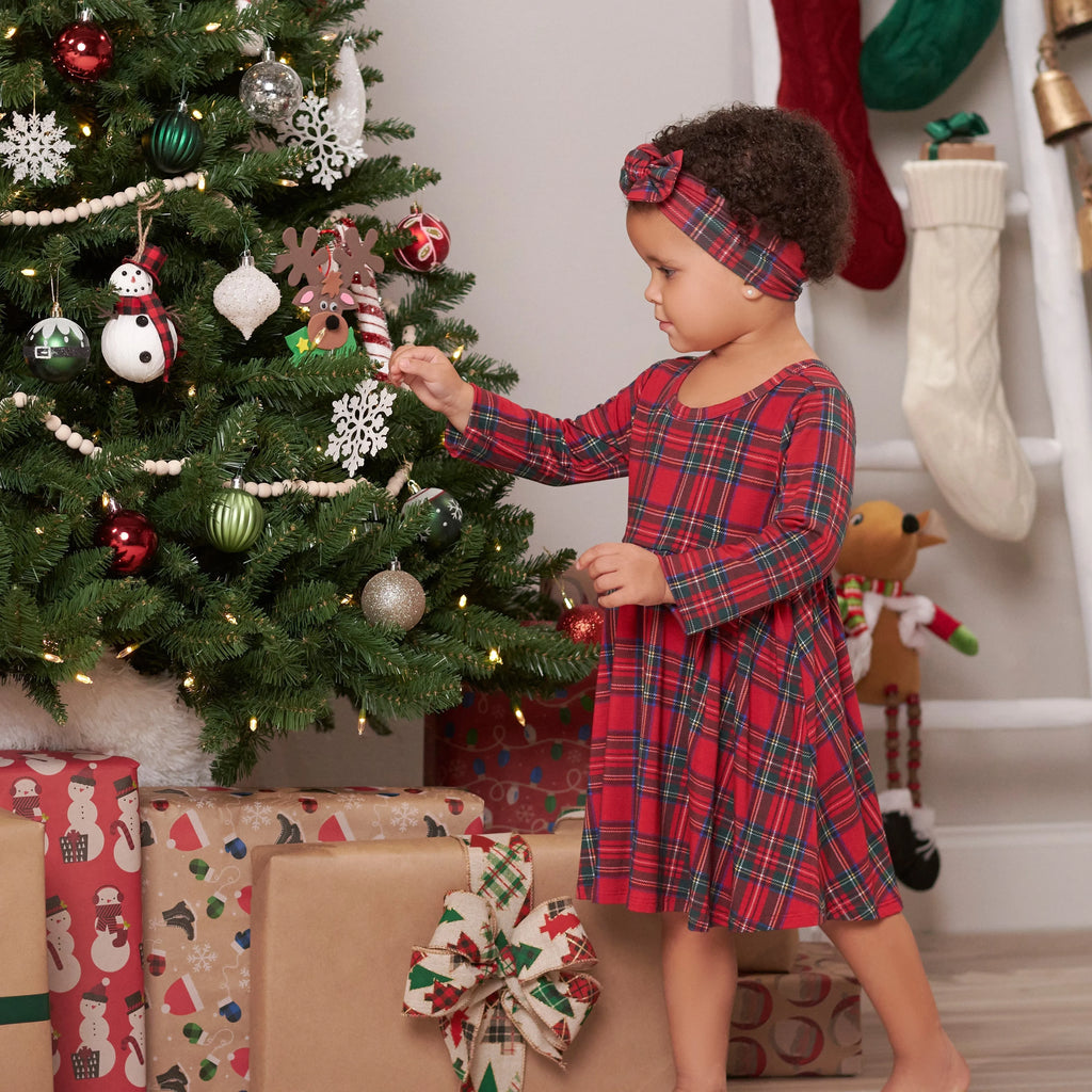 Infant & Toddler Girls Plaid About You Buttery Soft Viscose Made from Eucalyptus Holiday Twirl Dress
