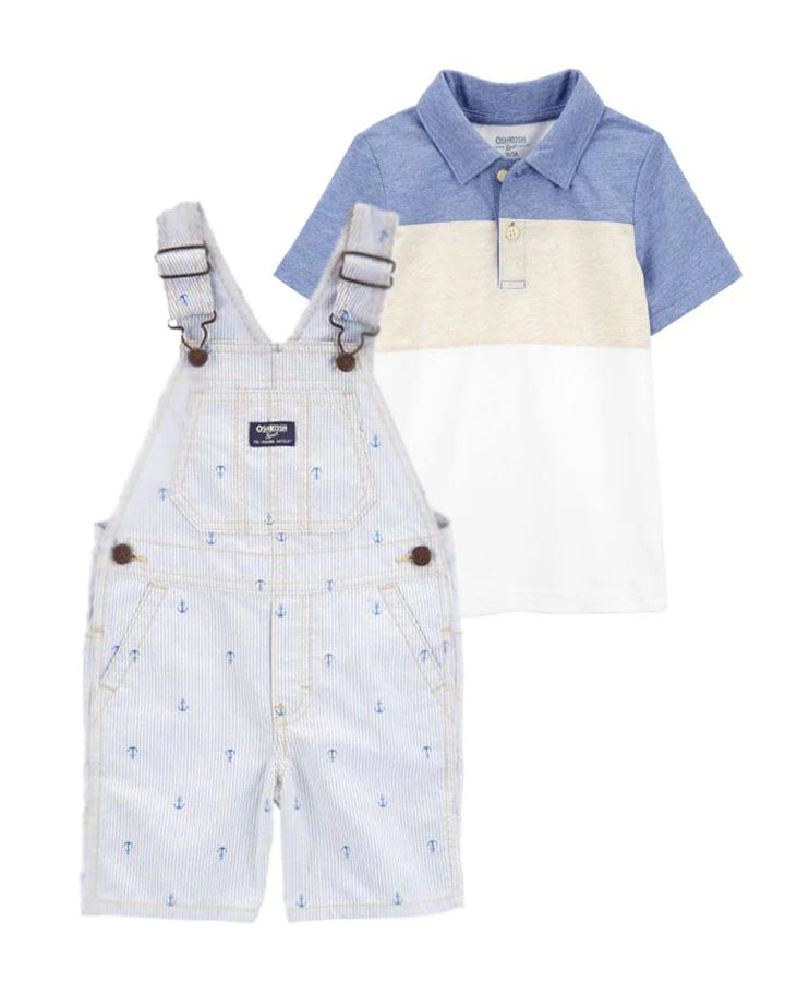 Oshkosh Anchor Print Shortalls with Colourblock Henley