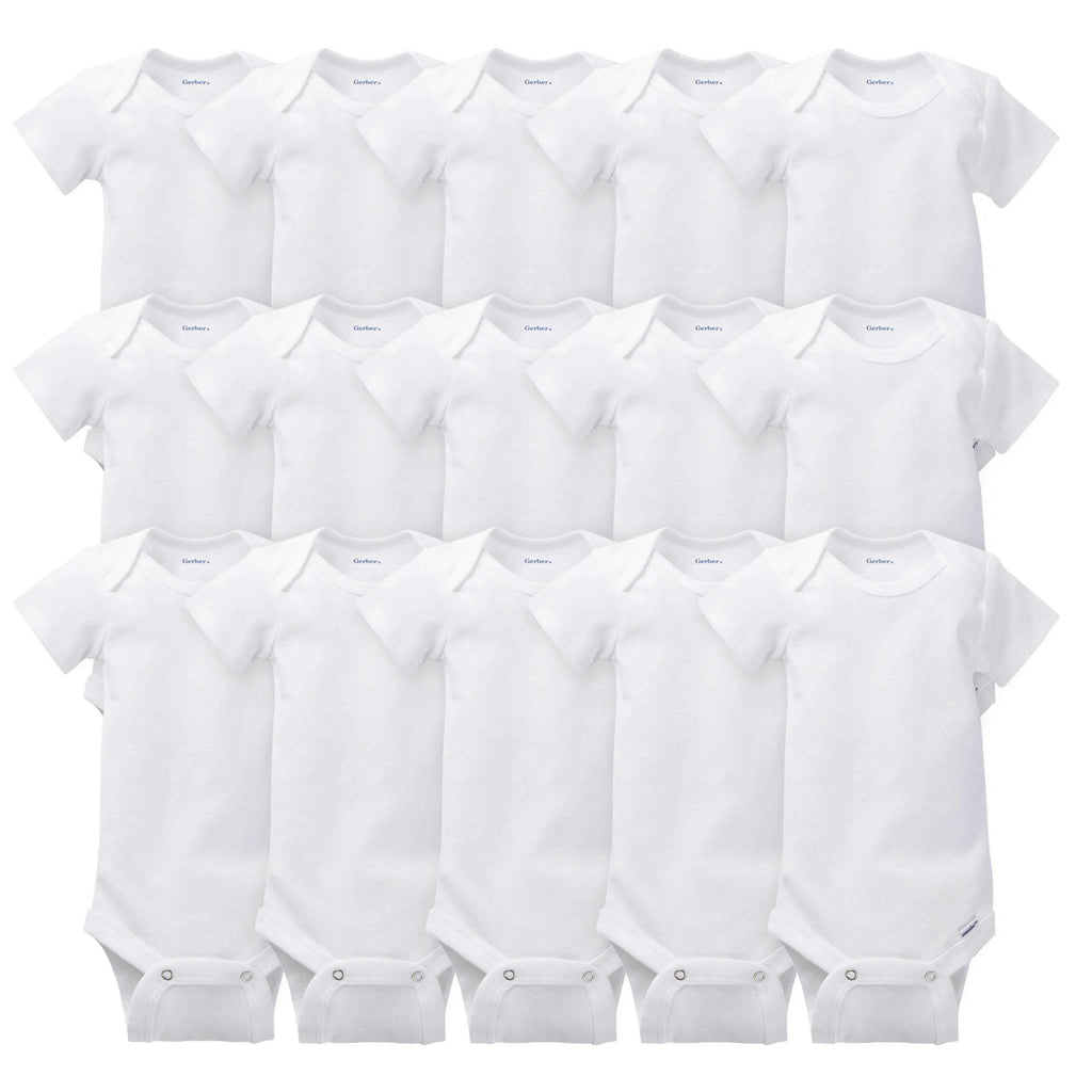 15-Pack White Onesies Bodysuits Bundle