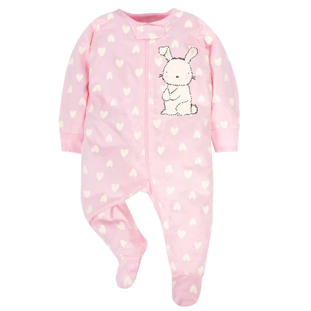 4-Pack Baby Girls Bunny Zip Front Sleep ‘N Plays