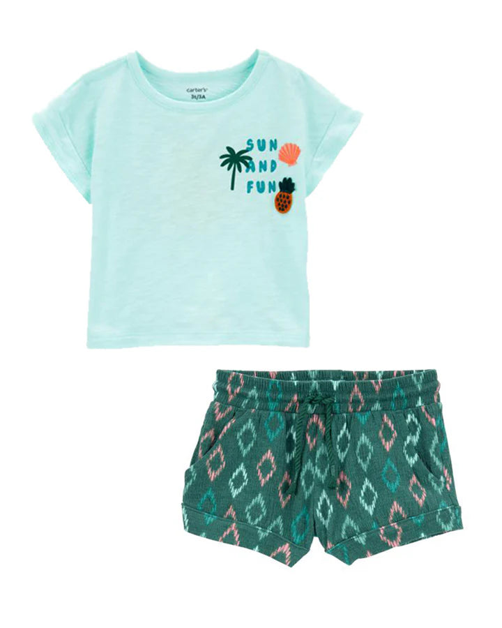 Carter's Toddler Sun And Fun Tee with Pull-On Knit Gauze Shorts