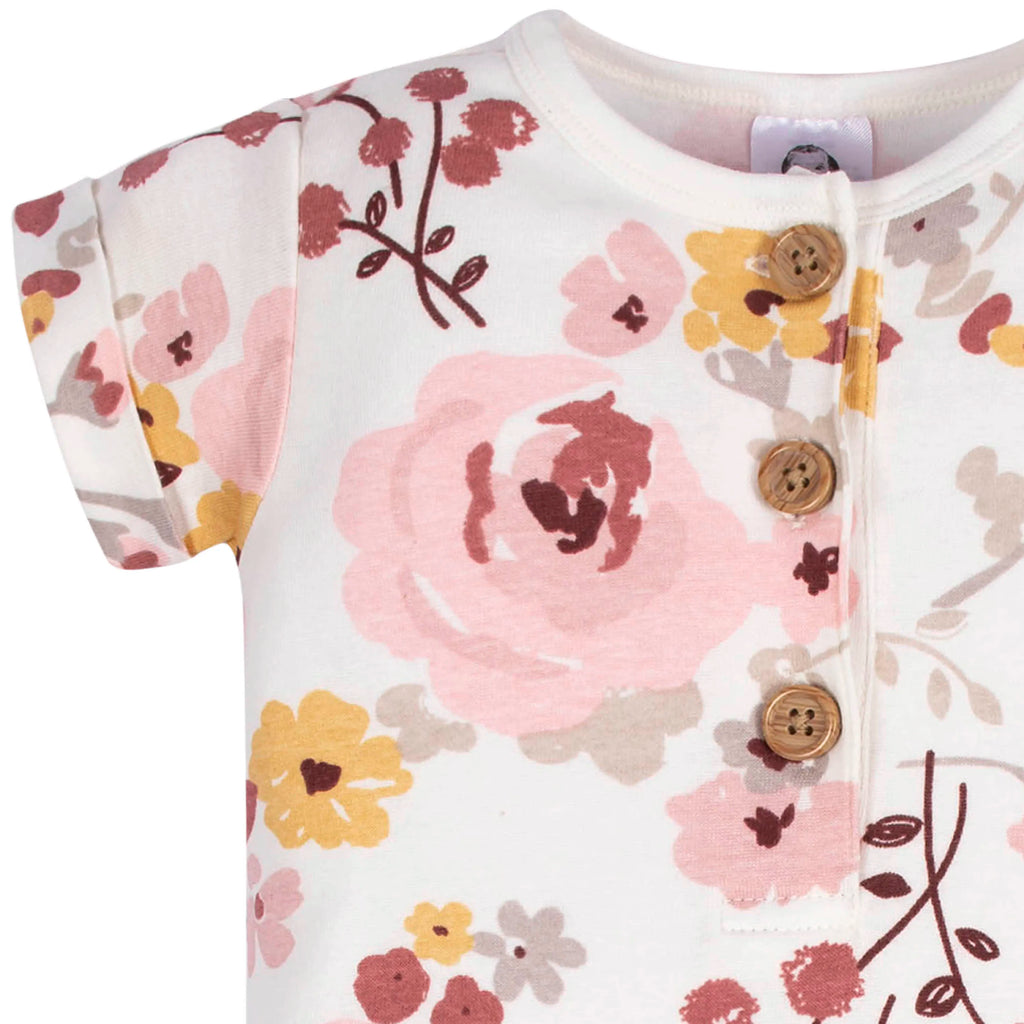 2-Pack Baby Girls Floral & Dots Short Sleeve Rompers