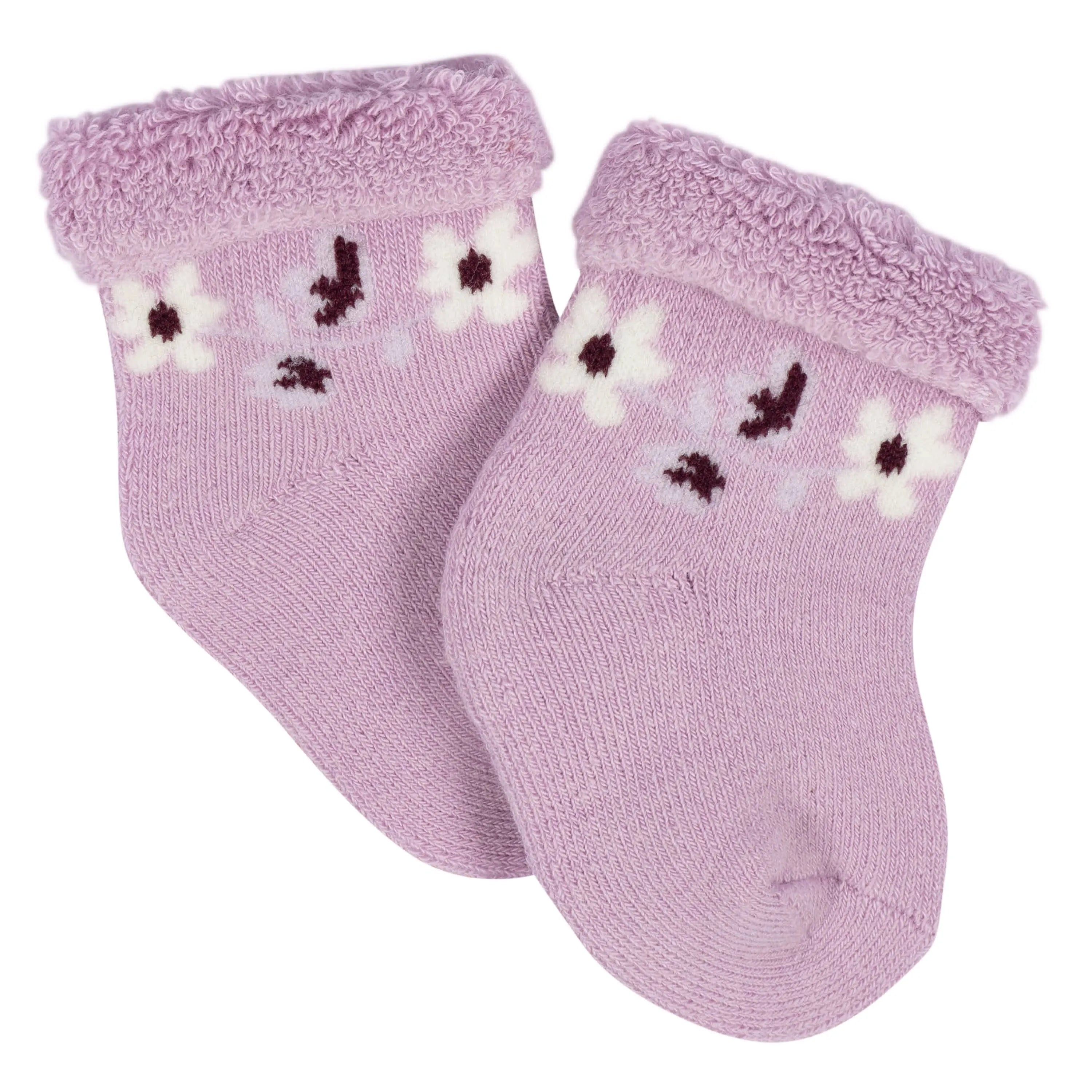 12-Pack Baby Girls Lavender Garden Terry Wiggle Proof Socks