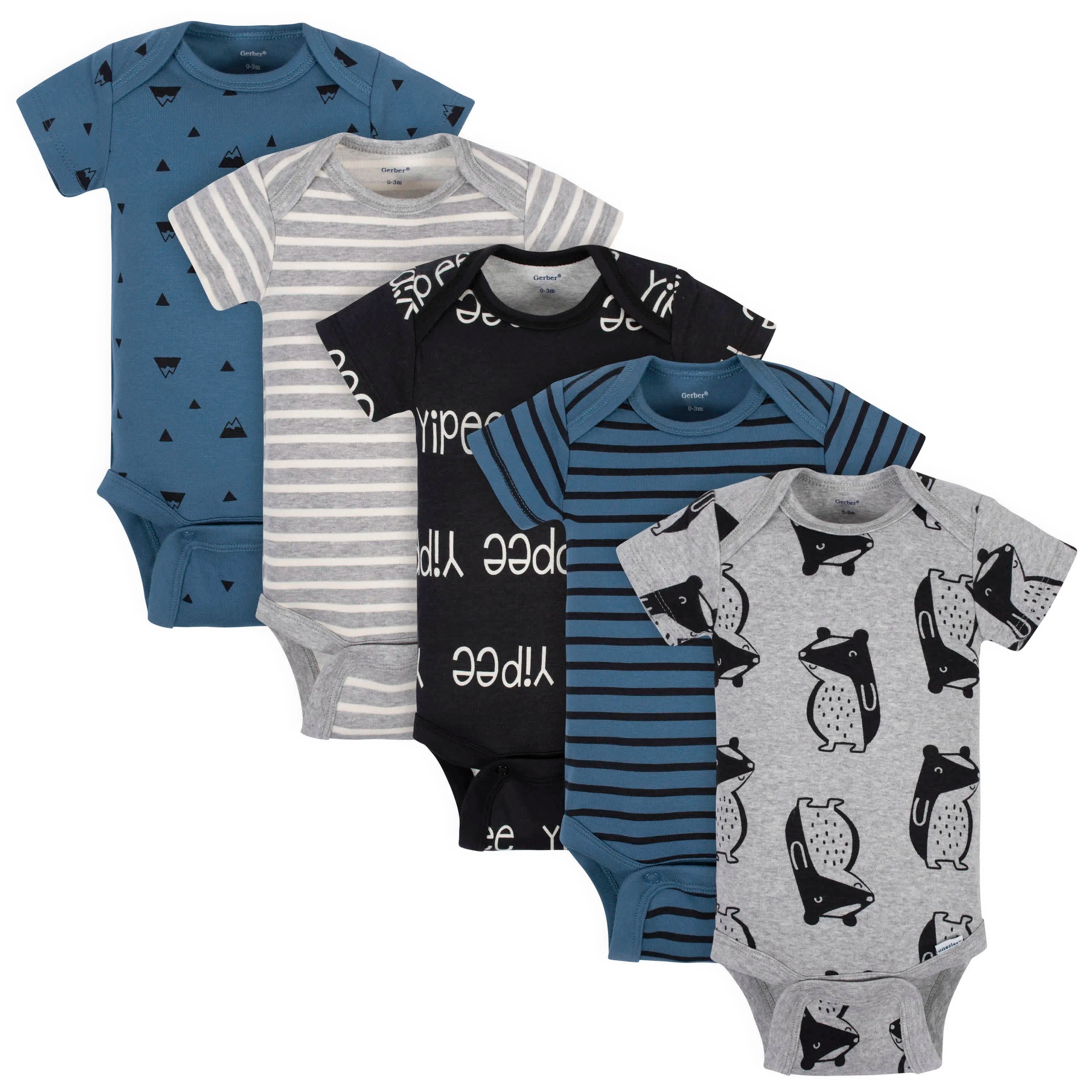 5-Pack Baby Boys Comfy Stretch Badger Short Sleeve Onesies Bodysuits