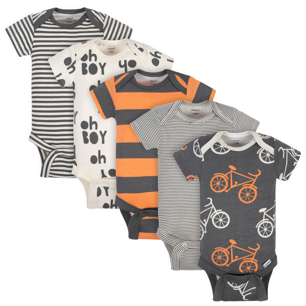 5-Pack Baby Boys Comfy Stretch Bicycle Short Sleeve Onesies Bodysuits
