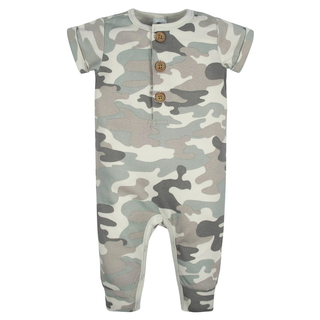2-Pack Baby Boys Camo & Blue Short Sleeve Rompers