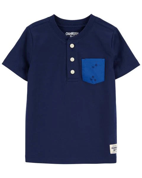 Oshkosh Toddler Jersey Pocket Henley with Palm Print Quick Dry Hybrid Shorts