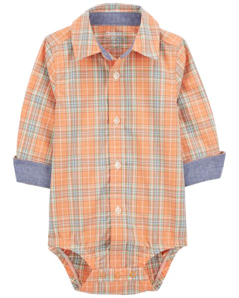 Oshkosh Plaid Button-Front Bodysuit with Plaid Lined Overalls