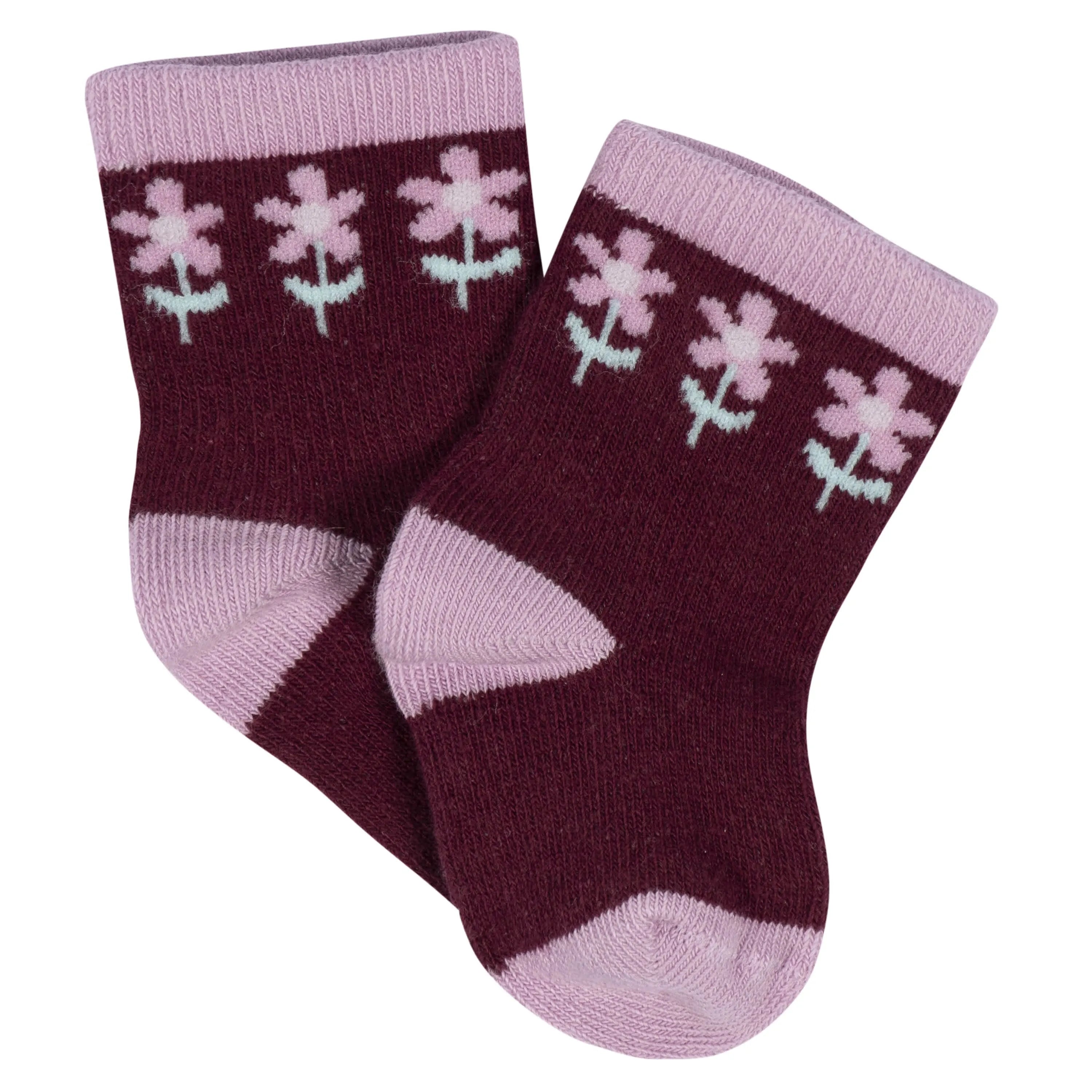 8-Pack Baby Girls Lavender Garden Jersey Wiggle Proof Socks