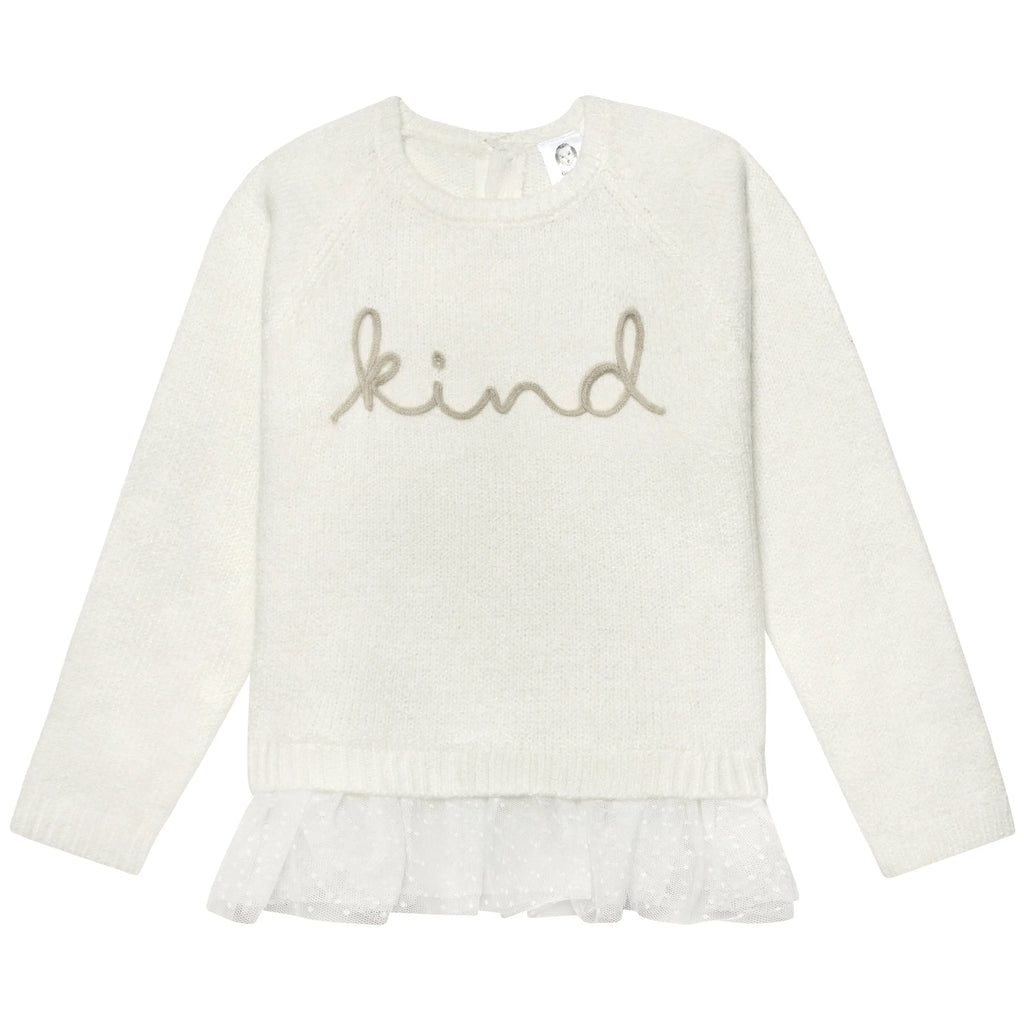 Infant & Toddler Girls White Sweater With Tulle Trim