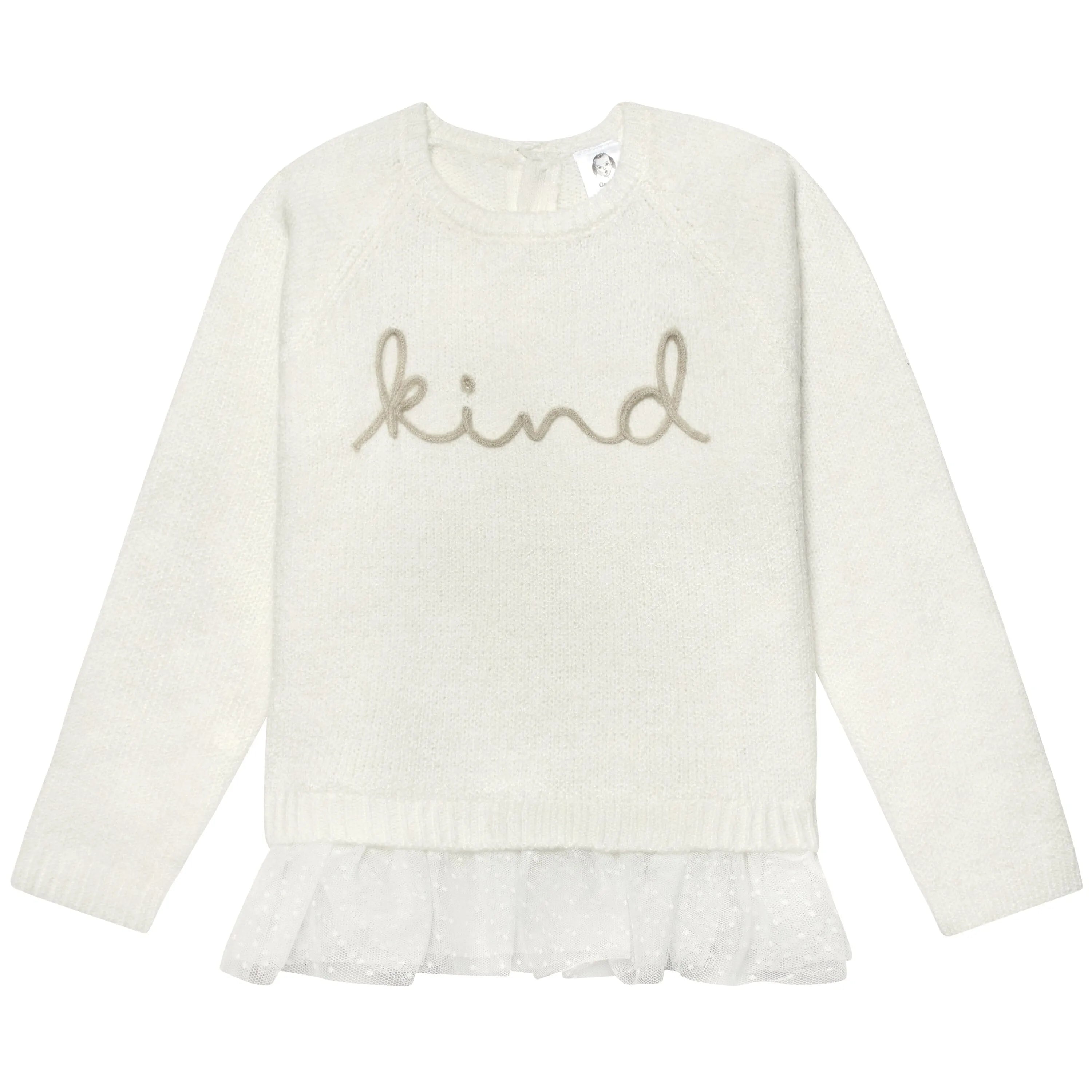 Infant & Toddler Girls White Sweater With Tulle Trim