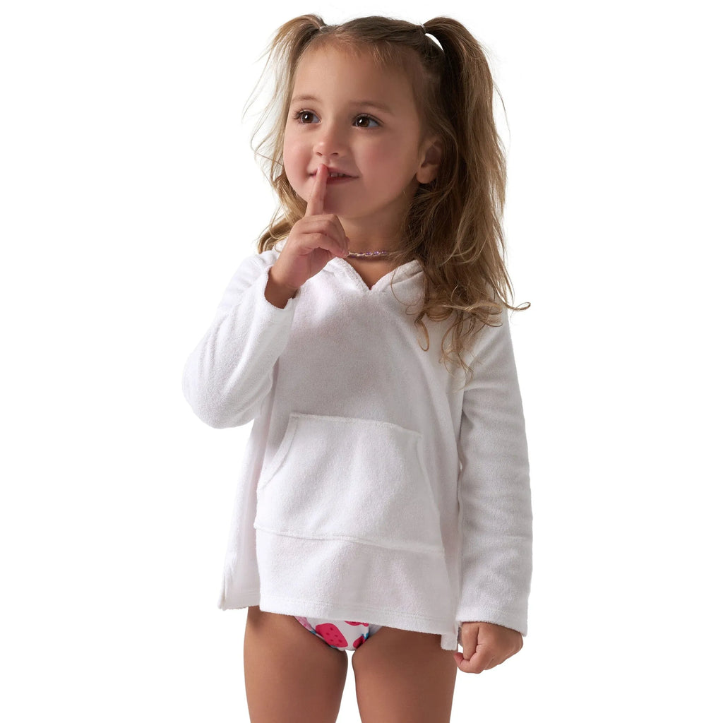 Baby & Toddler Girls White Hooded Kangaroo Pocket Terry Coverup