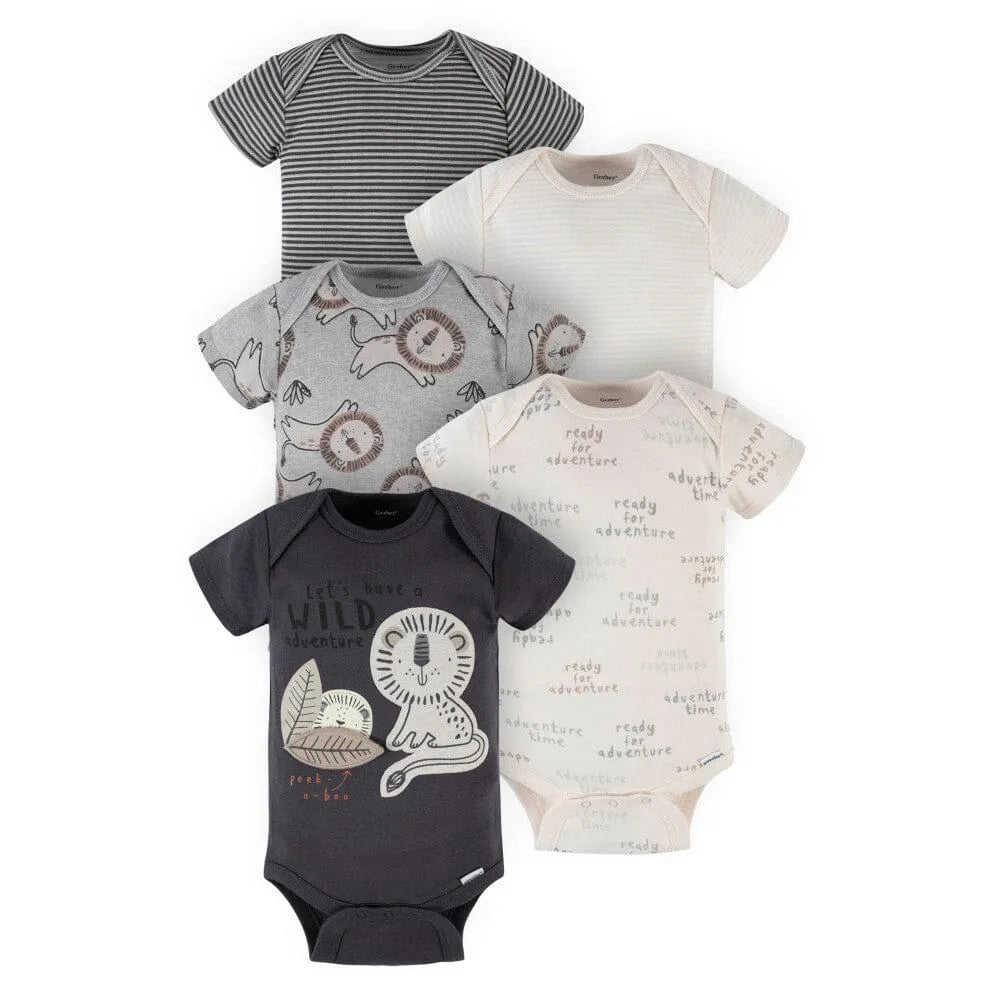 5-Pack Baby Boys Lion Short Sleeve Onesies Bodysuits