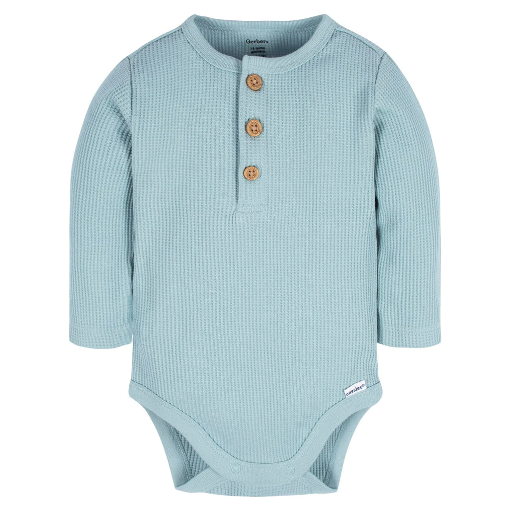 2-Pack Baby Boys Blue & Ivory Long Sleeve Henley Onesies Bodysuits