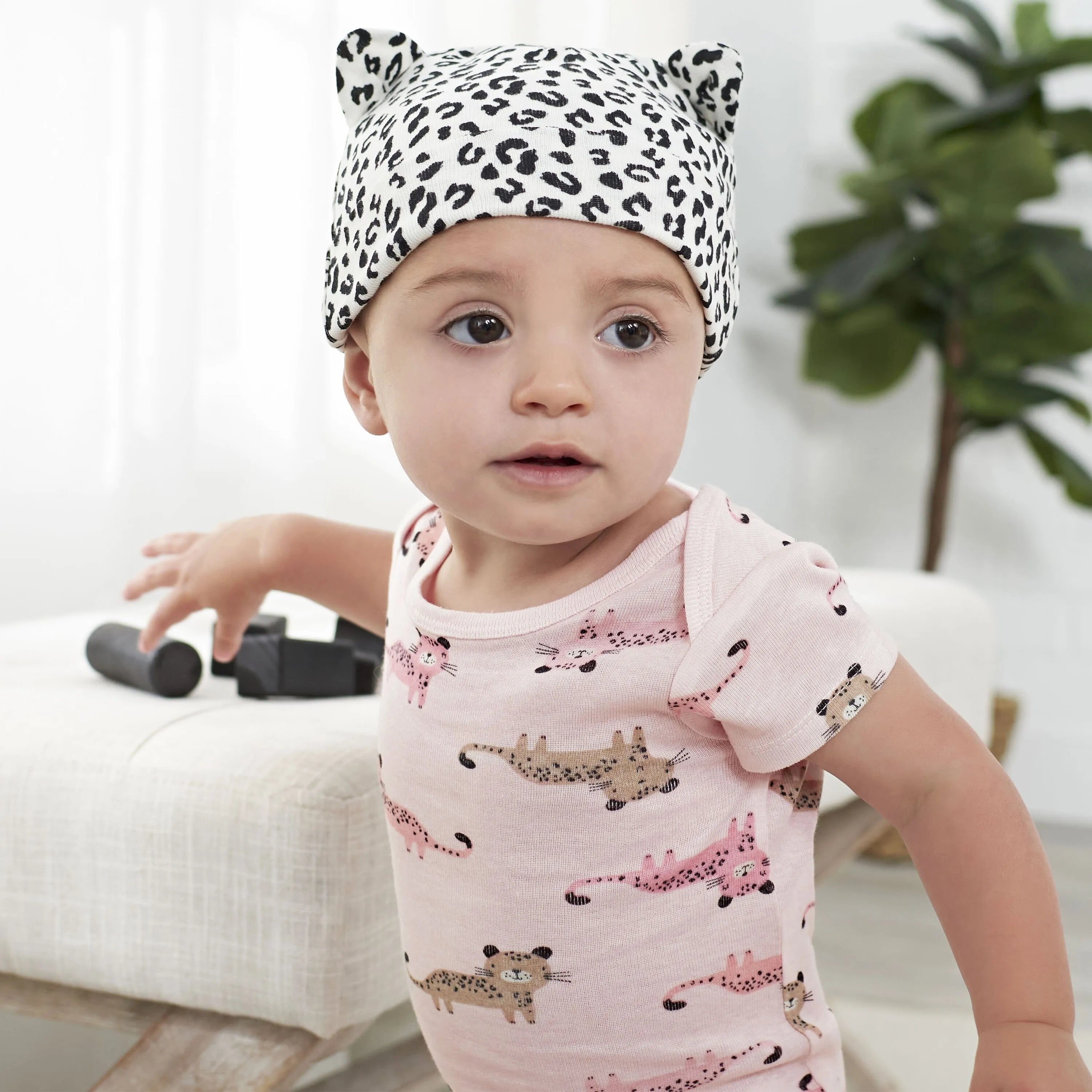 4-Pack Baby Girls Leopard Short Sleeve Onesies Bodysuits