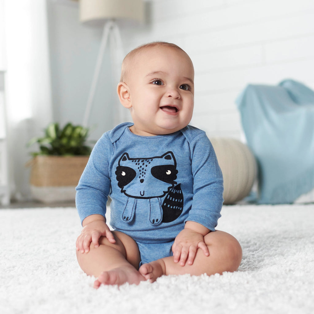 5-Pack Baby Boys Raccoon Long Sleeve Onesies Bodysuits