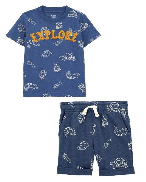Carter's Toddler Explore Jersey Tee with Turtle Pull-On French Terry Shorts