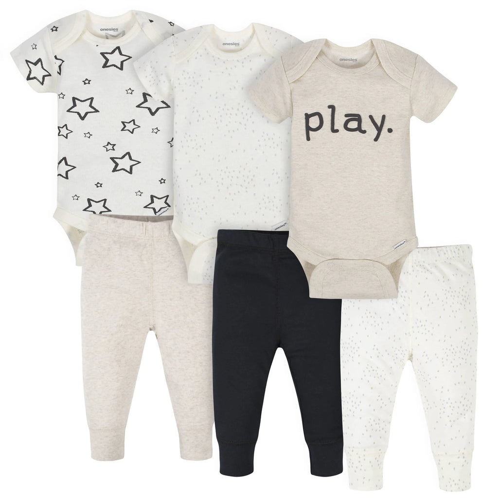 6-Piece Baby Neutral Play Onesies Brand Bodysuits & Pants Set