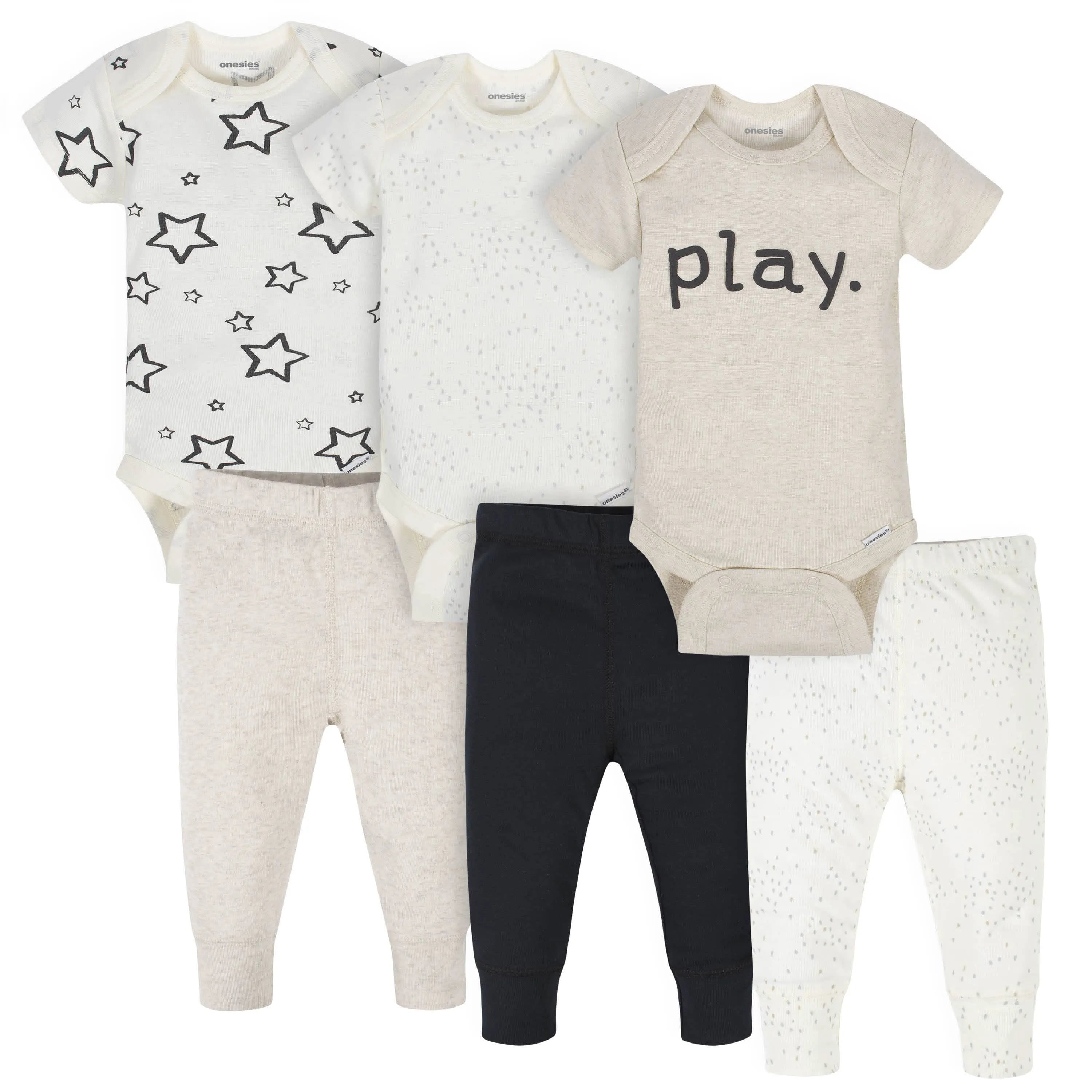 6-Piece Baby Neutral Play Onesies Brand Bodysuits & Pants Set