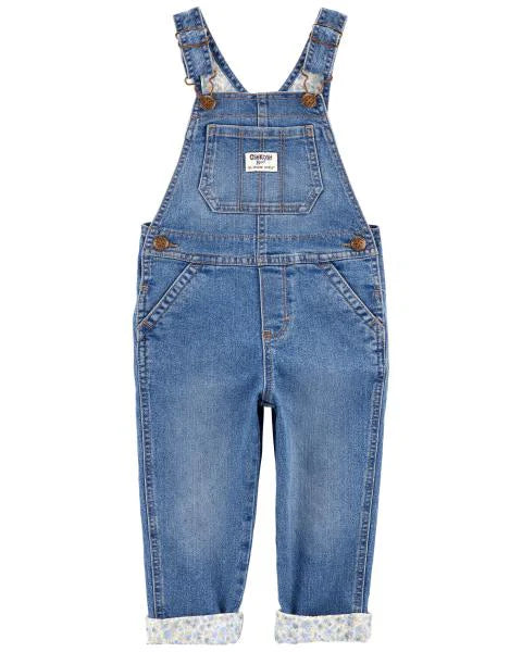 Oshkosh Floral Lined Stretch Denim Overalls with Floral Print Jersey Top
