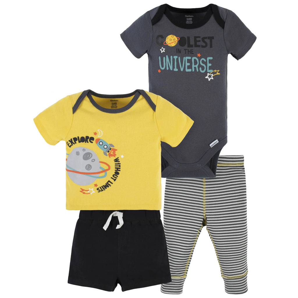 4-Piece Baby Boys Blast Off Onesies Bodysuit, Tee, Shorts & Pant Set