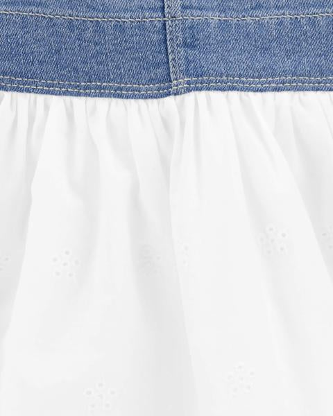 Oshkosh Denim Eyelet Jumper Dress with Scalloped Peter Pan Collar Jersey Tee