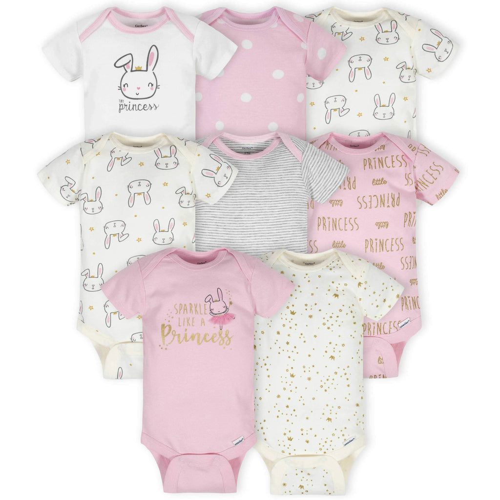 8-Pack Baby Girls Princess Short Sleeve Onesies Bodysuits
